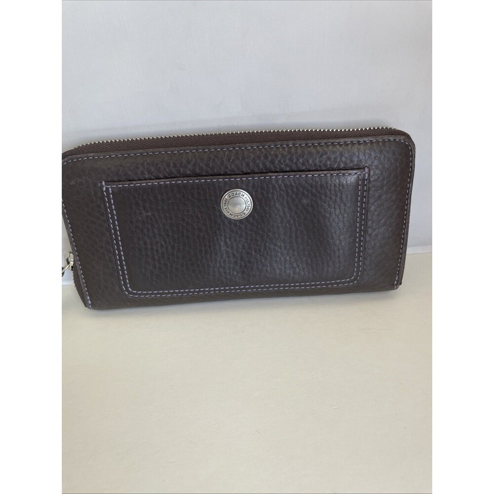 Coach Chelsea Brown Pebbled Leather Zip Around Credit Card Bill coin long Wallet